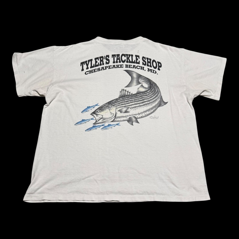 VNTG 90s Delta Tyler's Tackle Shop Fishing Shirt Mens XL (Fit Oversized M) FLAWS